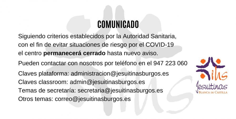 Comunicado de Jesuitinas Burgos; cierre del centro hasta nuevo aviso